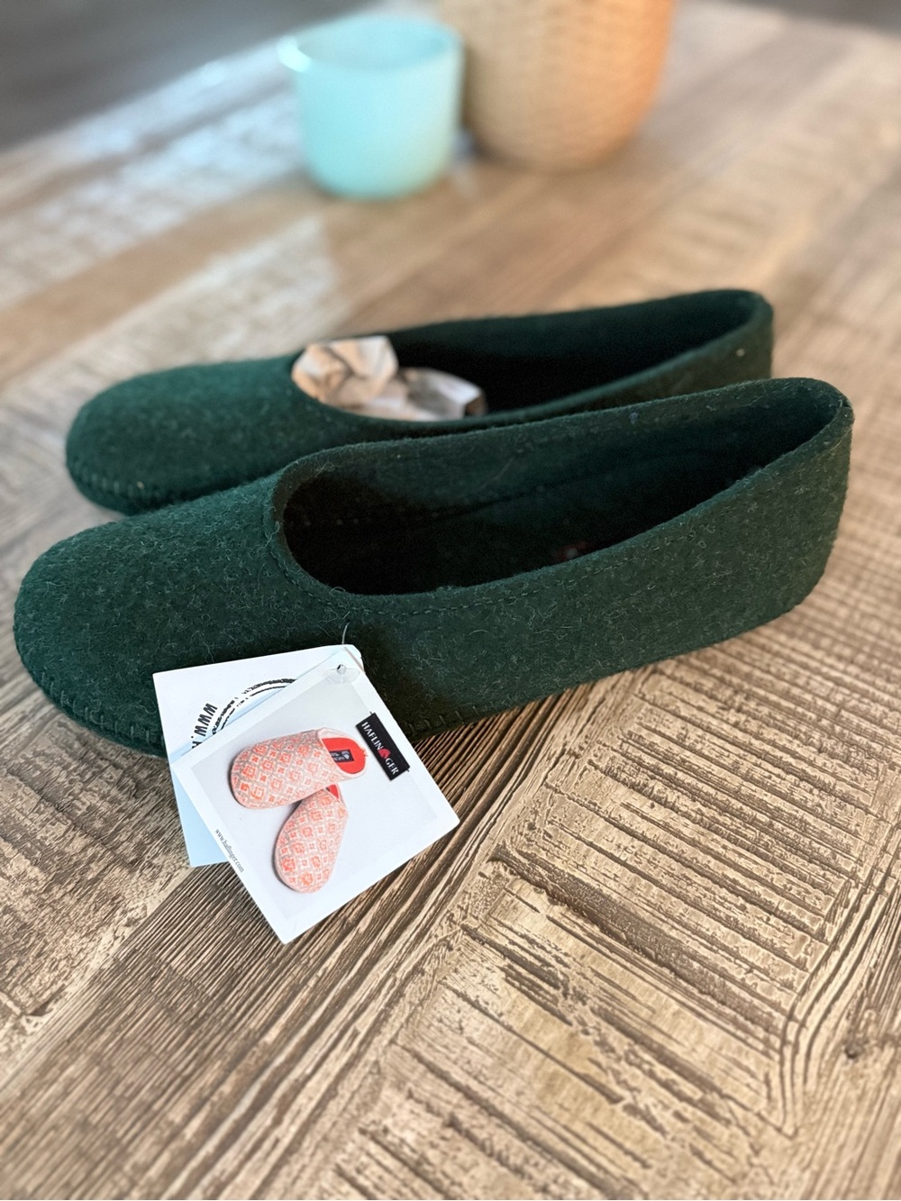 Haflinger Dark Green Wool Slip-On Slippers
